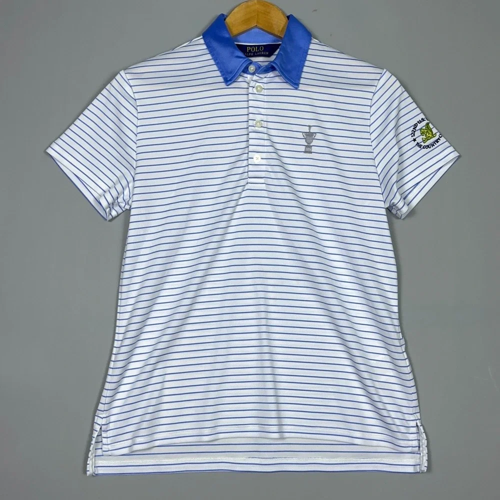 Polo Ralph Lauren 122nd US Open Polo Shirt Mens Size Medium Striped Blue Preppy